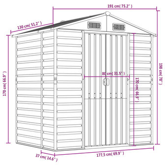 Tuinschuur 191x130x198 cm gegalvaniseerd staal lichtbruin 12