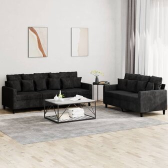 2-delige Loungeset met kussens fluweel zwart 1
