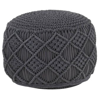 Poef macram&eacute; handgemaakt 45x30 cm katoen antraciet 1