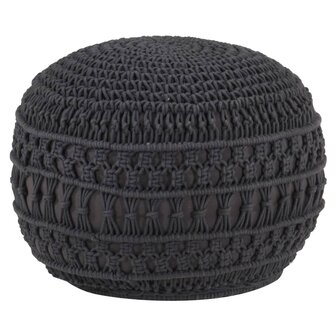 Poef macram&eacute; handgemaakt 45x30 cm katoen antraciet 1