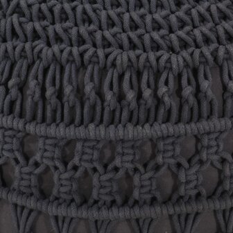 Poef macram&eacute; handgemaakt 45x30 cm katoen antraciet 4