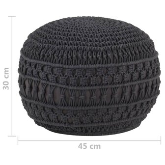 Poef macram&eacute; handgemaakt 45x30 cm katoen antraciet 5
