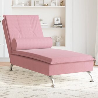 Massage chaise longue met bolster fluweel roze 1