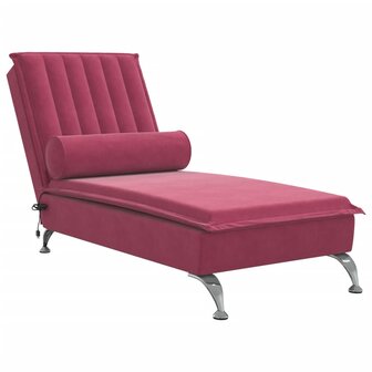 Massage chaise longue met bolster fluweel wijnrood 2