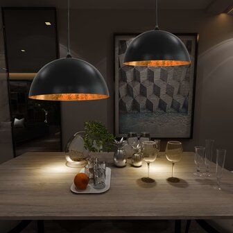 Plafondlampen 2 st halfrond E27 50 cm zwart en goudkleurig 1