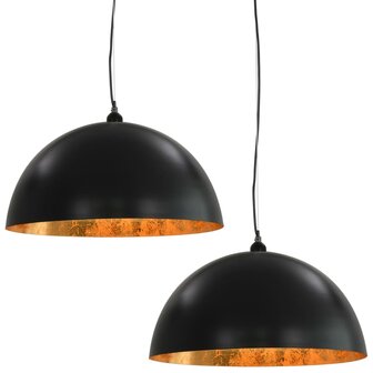 Plafondlampen 2 st halfrond E27 50 cm zwart en goudkleurig 2