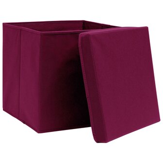 Opbergboxen met deksel 10 st 28x28x28 cm donkerrood 3