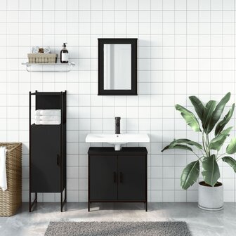 3-delige Badkamermeubelset bewerkt hout zwart 3