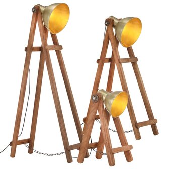 Vloerlampen 3 st E27 massief mangohout messingkleurig 1