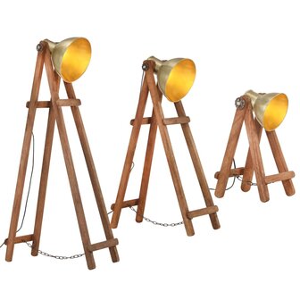 Vloerlampen 3 st E27 massief mangohout messingkleurig 2