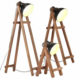Vloerlampen 3 st E27 massief mangohout zwart 1