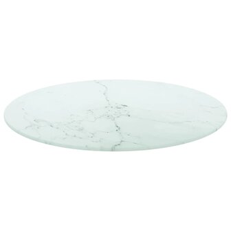 Tafelblad &Oslash;50x0,8 cm gehard glas met marmeren design wit 2