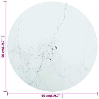 Tafelblad &Oslash;50x0,8 cm gehard glas met marmeren design wit 4
