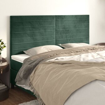 Hoofdborden 4 st 80x5x78/88 cm fluweel donkergroen 1