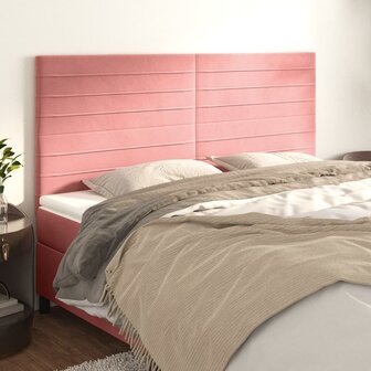 Hoofdborden 4 st 80x5x78/88 cm fluweel roze 1