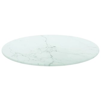Tafelblad &Oslash;40x0,8 cm gehard glas met marmeren design wit 2