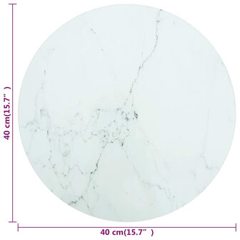 Tafelblad &Oslash;40x0,8 cm gehard glas met marmeren design wit 4