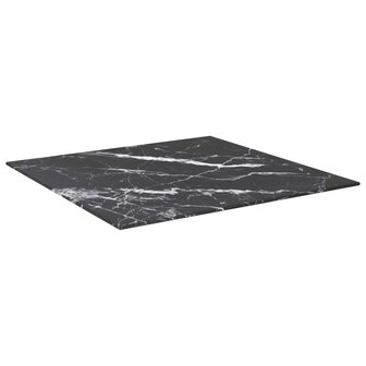 Tafelblad 60x60 cm 6 mm gehard glas met marmeren design zwart 2