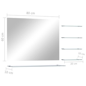 Wandspiegel met 5 schappen 80x60 cm zilverkleurig 6