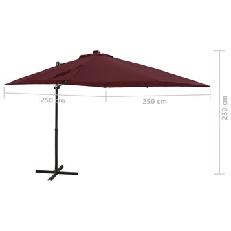 Zweefparasol met paal en LED-verlichting 250 cm bordeauxrood 11