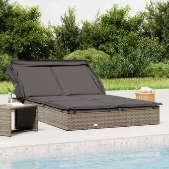 Ligbed 2-persoons met dak 213x118x97 cm poly rattan grijs 1