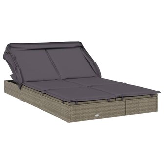 Ligbed 2-persoons met dak 213x118x97 cm poly rattan grijs 2
