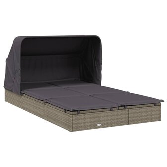Ligbed 2-persoons met dak 213x118x97 cm poly rattan grijs 4