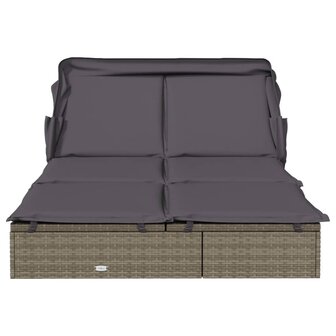Ligbed 2-persoons met dak 213x118x97 cm poly rattan grijs 6