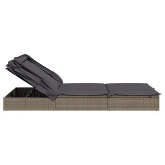 Ligbed 2-persoons met dak 213x118x97 cm poly rattan grijs 7