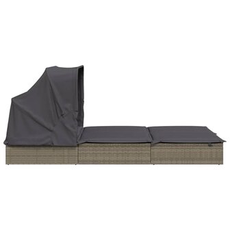 Ligbed 2-persoons met dak 213x118x97 cm poly rattan grijs 8