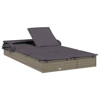 Ligbed 2-persoons met dak 213x118x97 cm poly rattan grijs 9