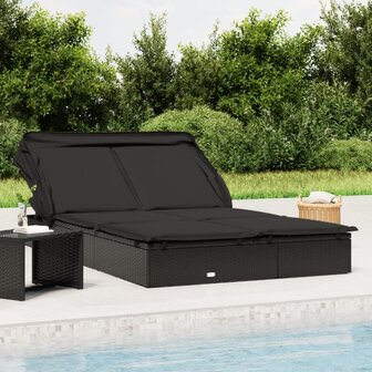 Ligbed 2-persoons met dak 213x118x97 cm poly rattan zwart 1