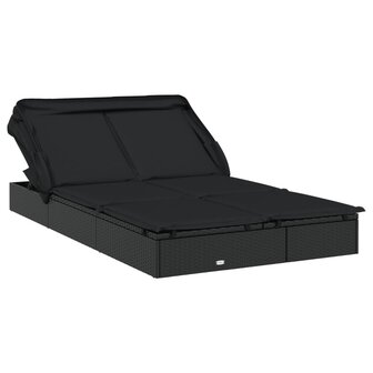 Ligbed 2-persoons met dak 213x118x97 cm poly rattan zwart 2