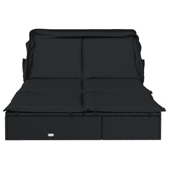 Ligbed 2-persoons met dak 213x118x97 cm poly rattan zwart 6