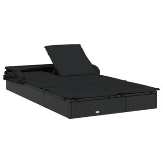 Ligbed 2-persoons met dak 213x118x97 cm poly rattan zwart 9