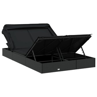 Ligbed 2-persoons met dak 213x118x97 cm poly rattan zwart 10
