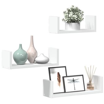 Wandschappen 3 st bewerkt hout wit 3