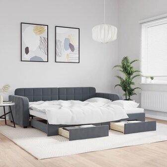 Slaapbank onderschuifbed en lades 90x200 cm fluweel donkergrijs 1
