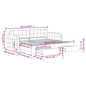 Slaapbank onderschuifbed en lades 90x200 cm fluweel donkergrijs 12