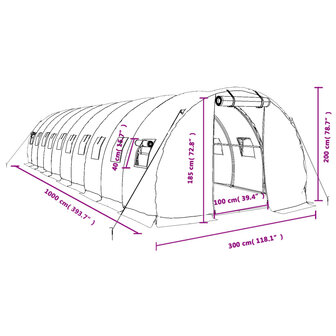 Tuinkas met stalen frame 30 m&sup2; 10x3x2 m groen 12