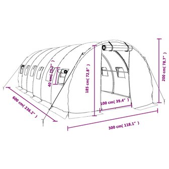 Tuinkas met stalen frame 18 m&sup2; 6x3x2 m wit 12
