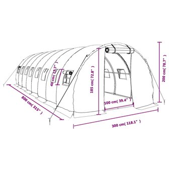 Tuinkas met stalen frame 24 m&sup2; 8x3x2 m wit 12