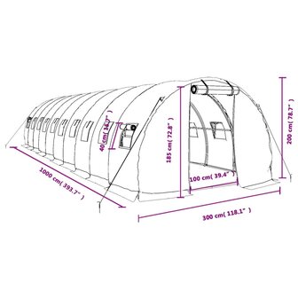 Tuinkas met stalen frame 30 m&sup2; 10x3x2 m wit 12