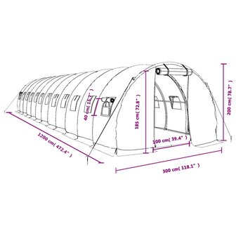 Tuinkas met stalen frame 36 m&sup2; 12x3x2 m wit 12