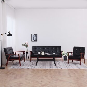 3-delig Bankstel kunstleer zwart 1