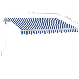 Luifel automatisch met LED en windsensor 300x250 cm blauw wit 12