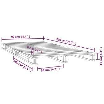 Palletbed massief grenenhout wit 90x200 cm 8