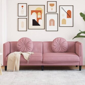 Bank met kussens 3-zits fluweel roze 1