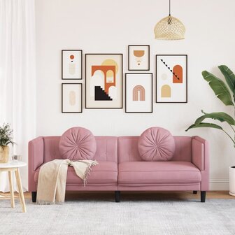 Bank met kussens 3-zits fluweel roze 3