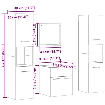 4-delige Badkamermeubelset bewerkt hout betongrijs 10